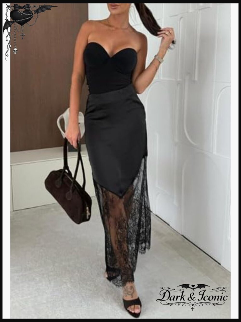 Long Lace Maxi Skirt with Satin Slip, Elastic Waist, Boho A-Line Style - Picture 6 of 7